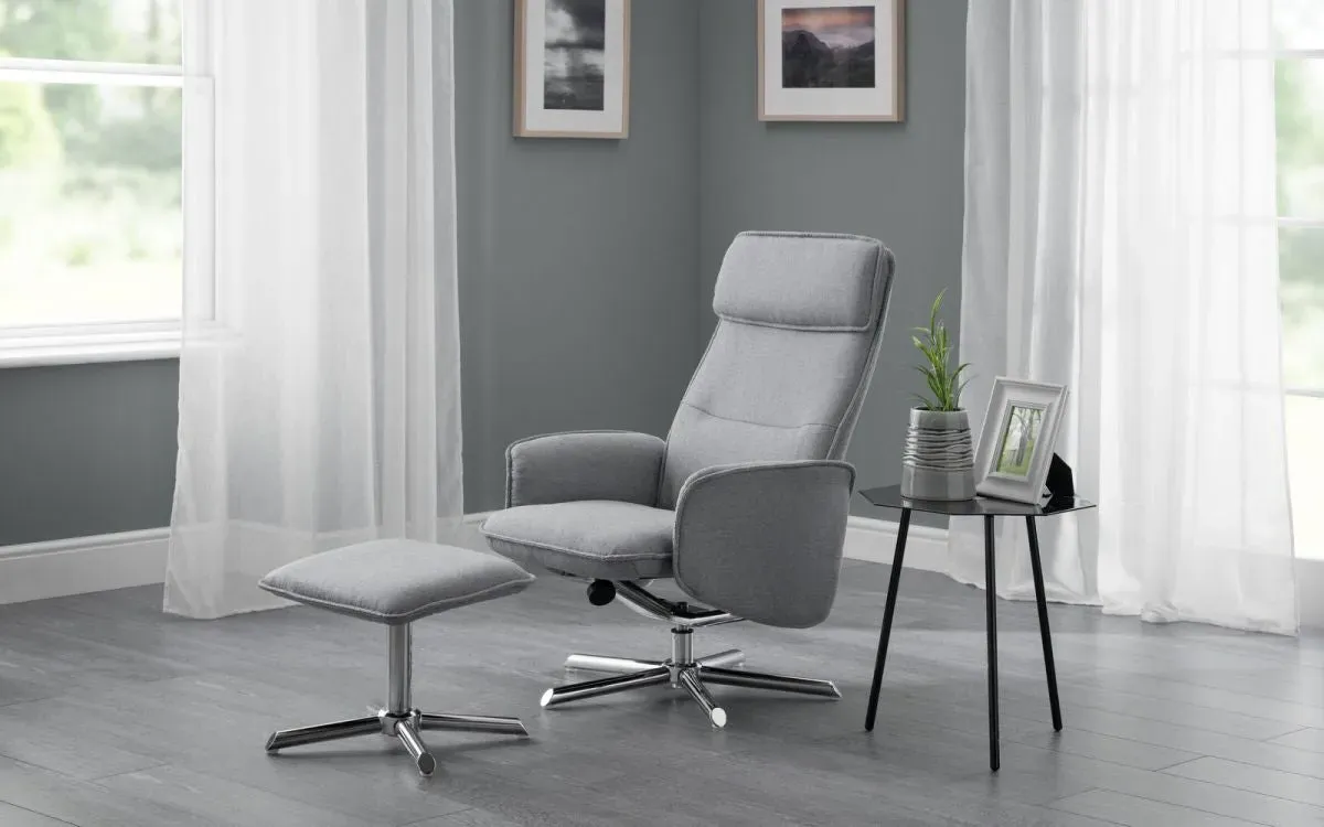 Swivel Recliner Chair with Footstool - Grey, Linen image