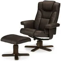 Swivel Recliner Chair with Stool - Brown, Faux Leather