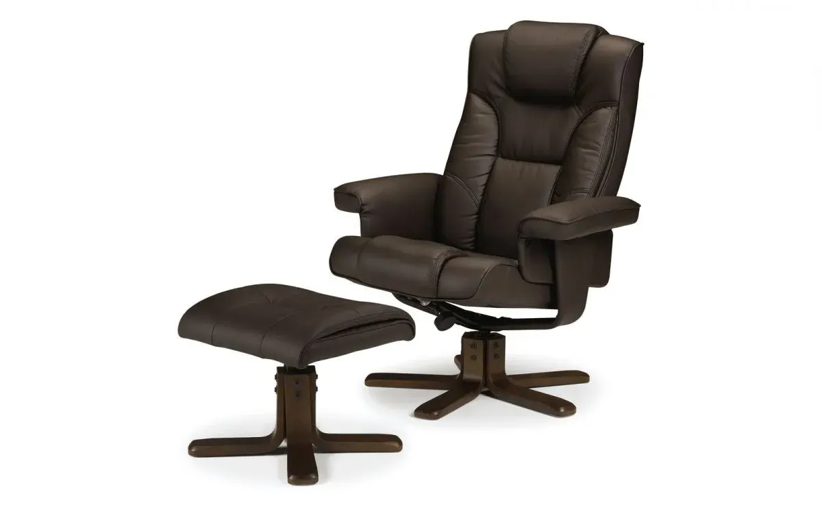 Swivel Recliner Chair with Stool - Brown, Faux Leather image