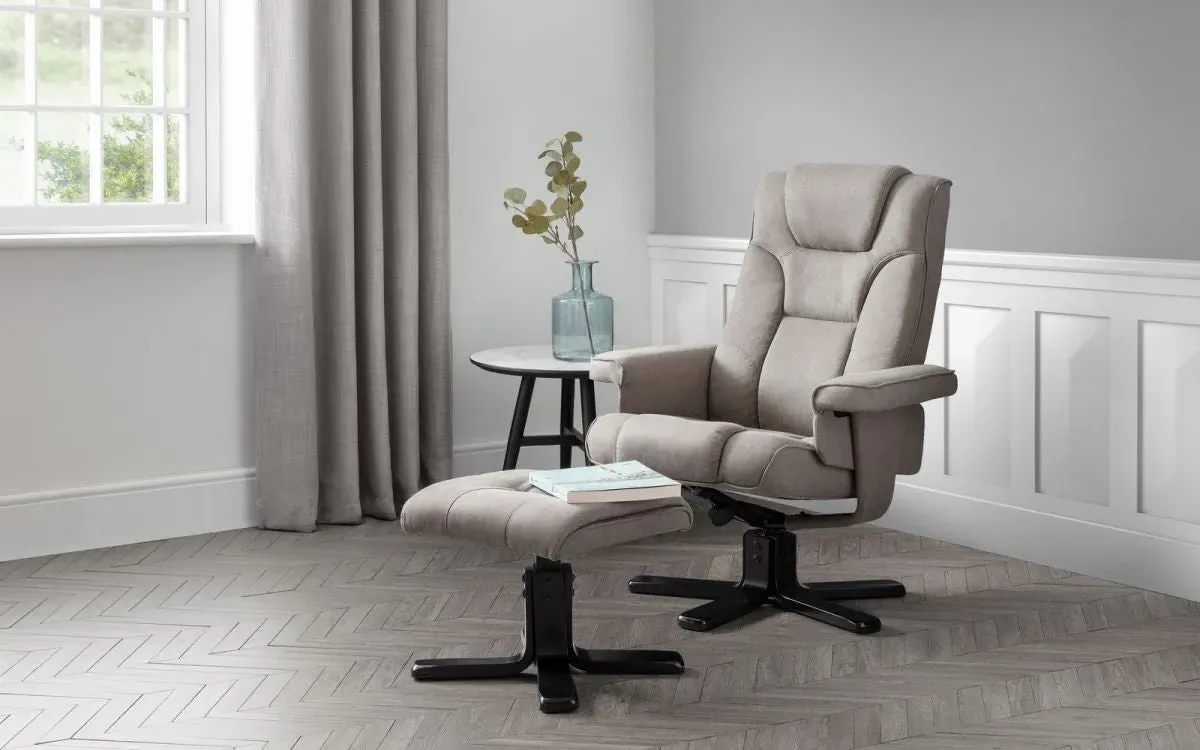 Swivel Recliner Chair with Stool - Grey, Linen image