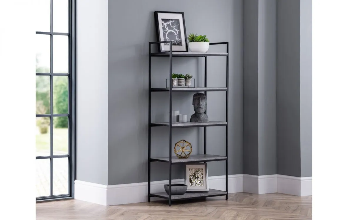 Tall Bookcase with Metal Frame - Black, Concrete
