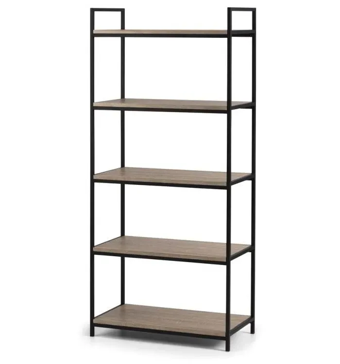 Tall Bookcase with Metal Frame - Oak, MDF image