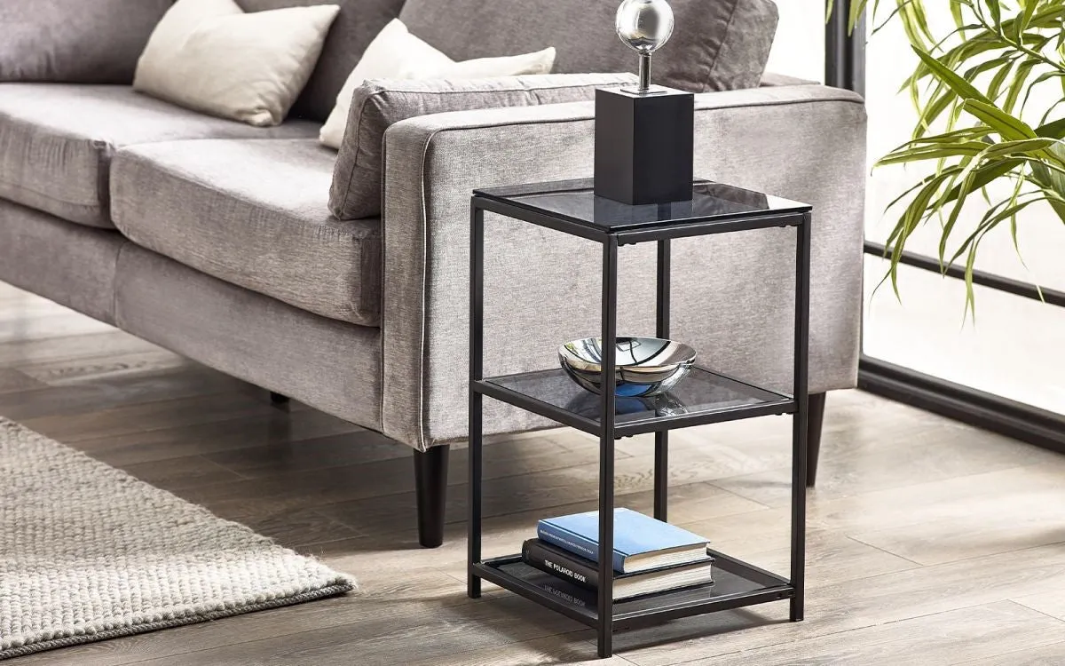 Tall Narrow Side Table - Smoked Glass, Metal image