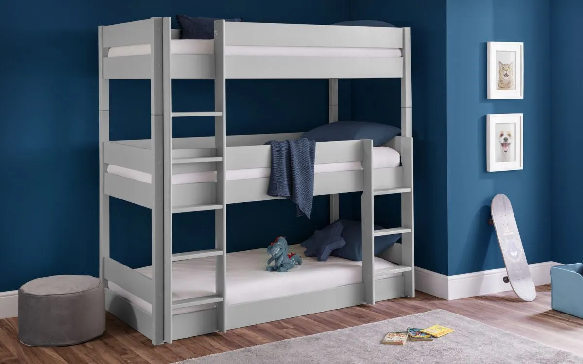 Triple Bunk Bed with Space-Saving Design - Grey