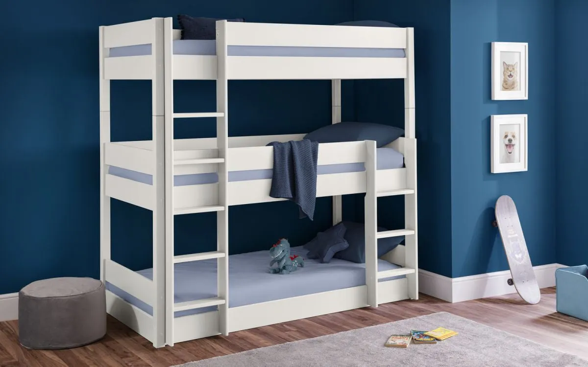 Triple Bunk Bed with Space-Saving Design - White
