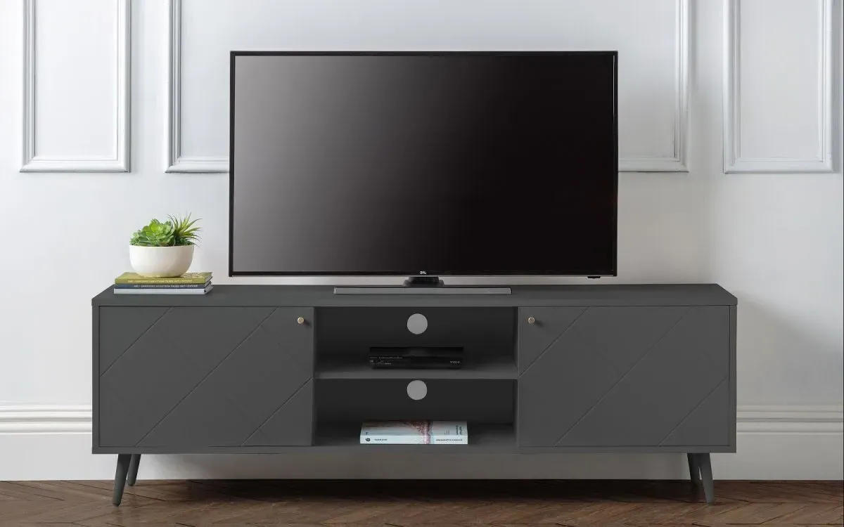 TV Unit with Cable Management - Grey, Melamine image