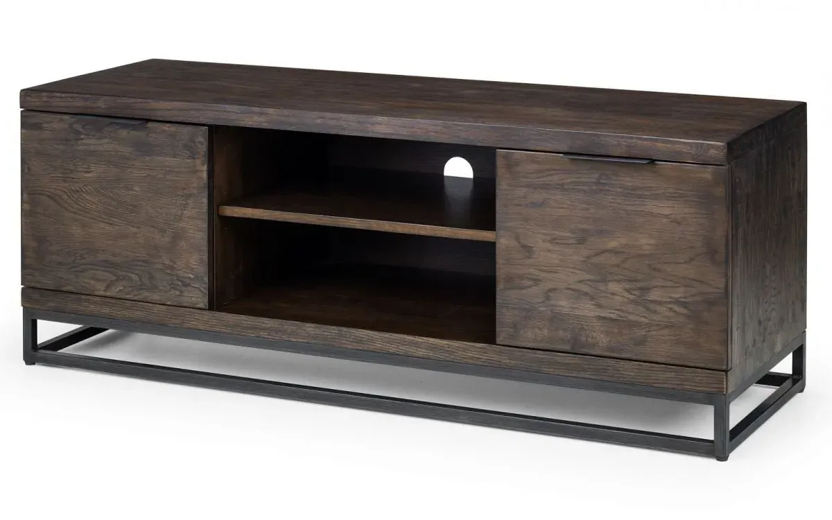 TV Unit with Metal Legs - Dark Oak, Solid Oak image