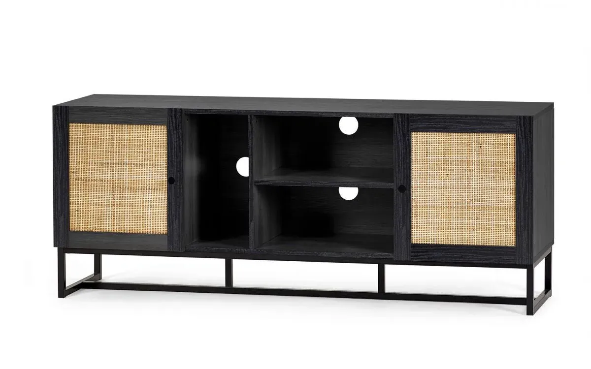 TV Unit with Rattan Front - Black, Melamine image