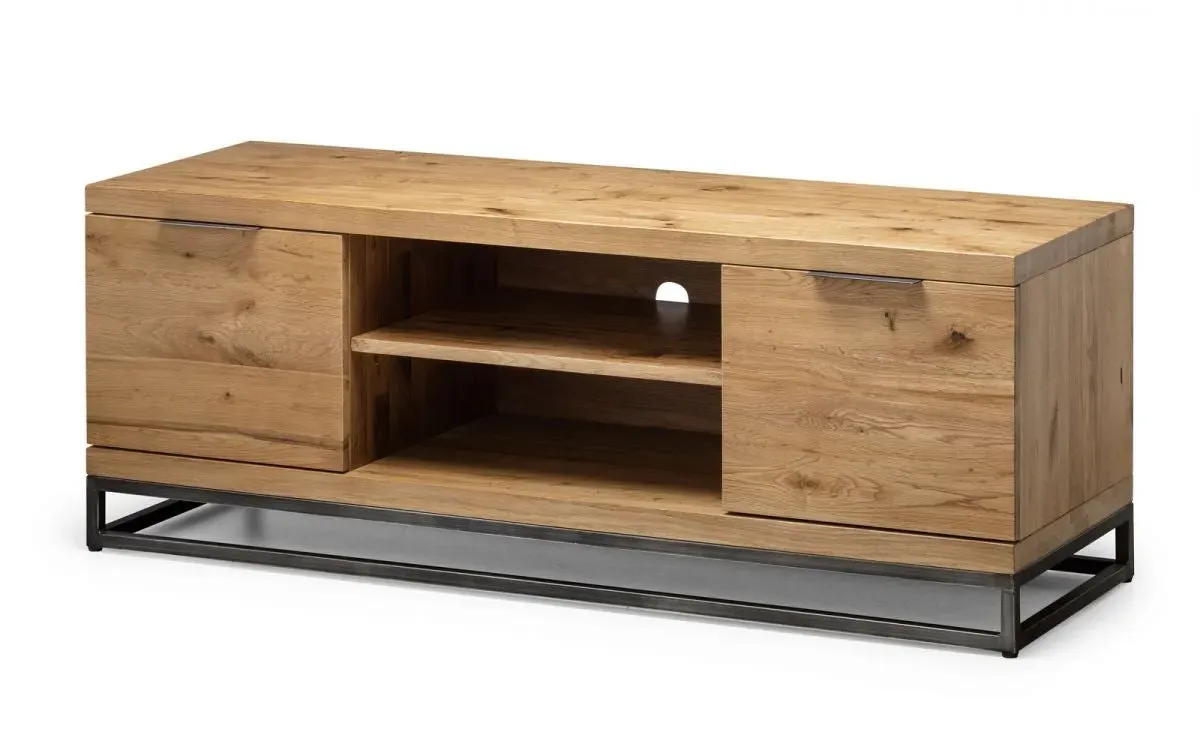 TV Unit with Storage - Oak, Solid Wood image