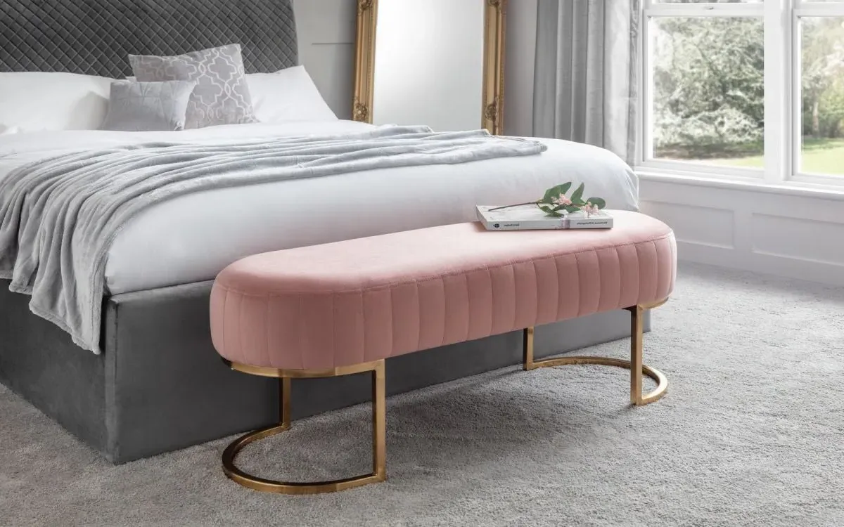 Upholstered Bench with Gold Legs - Pink, Velvet
