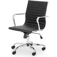 Upholstered Office Chair with Castors - Black, Faux Leather