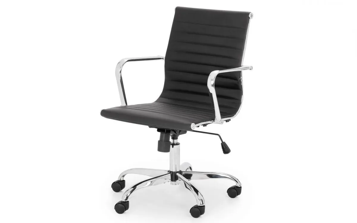 Upholstered Office Chair with Castors - Black, Faux Leather image