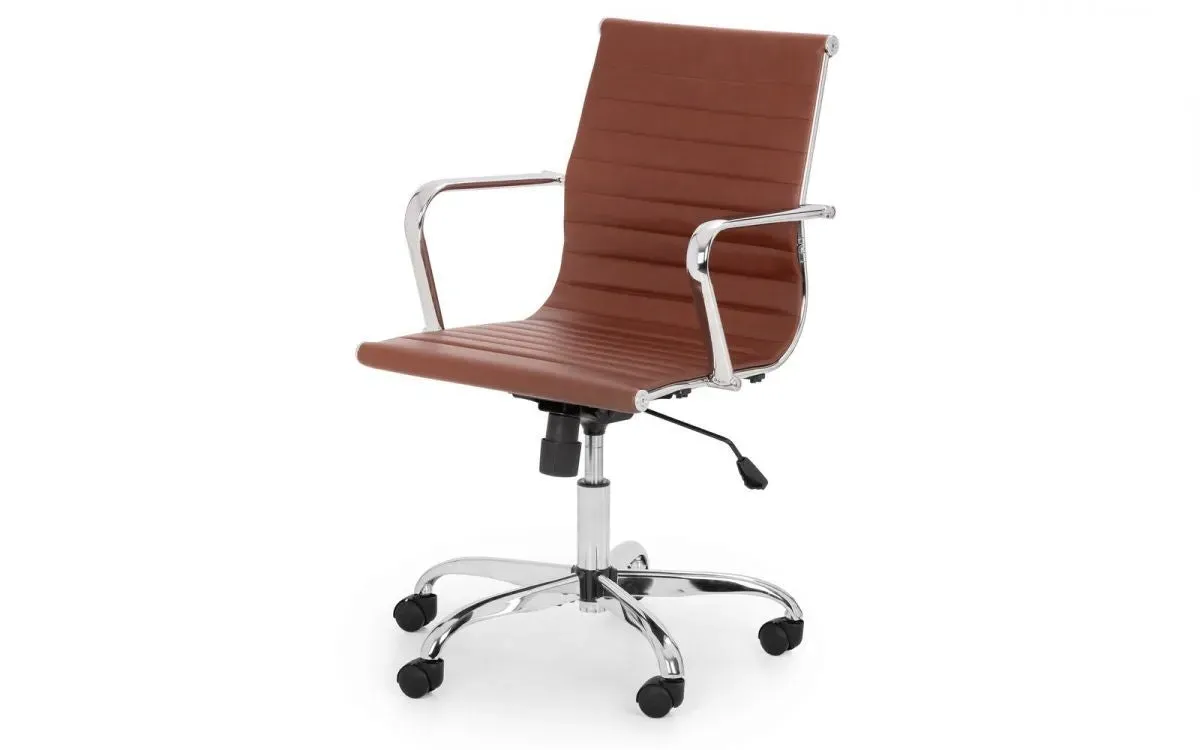 Upholstered Office Chair with Castors - Brown, Faux Leather
