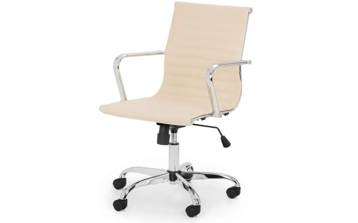 Upholstered Office Chair with Castors - Ivory, Faux Leather
