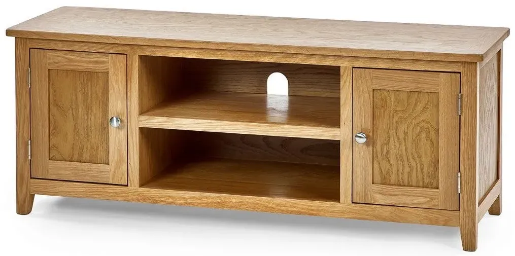 Widescreen TV Unit with Cupboards - Oak, Solid Wood image