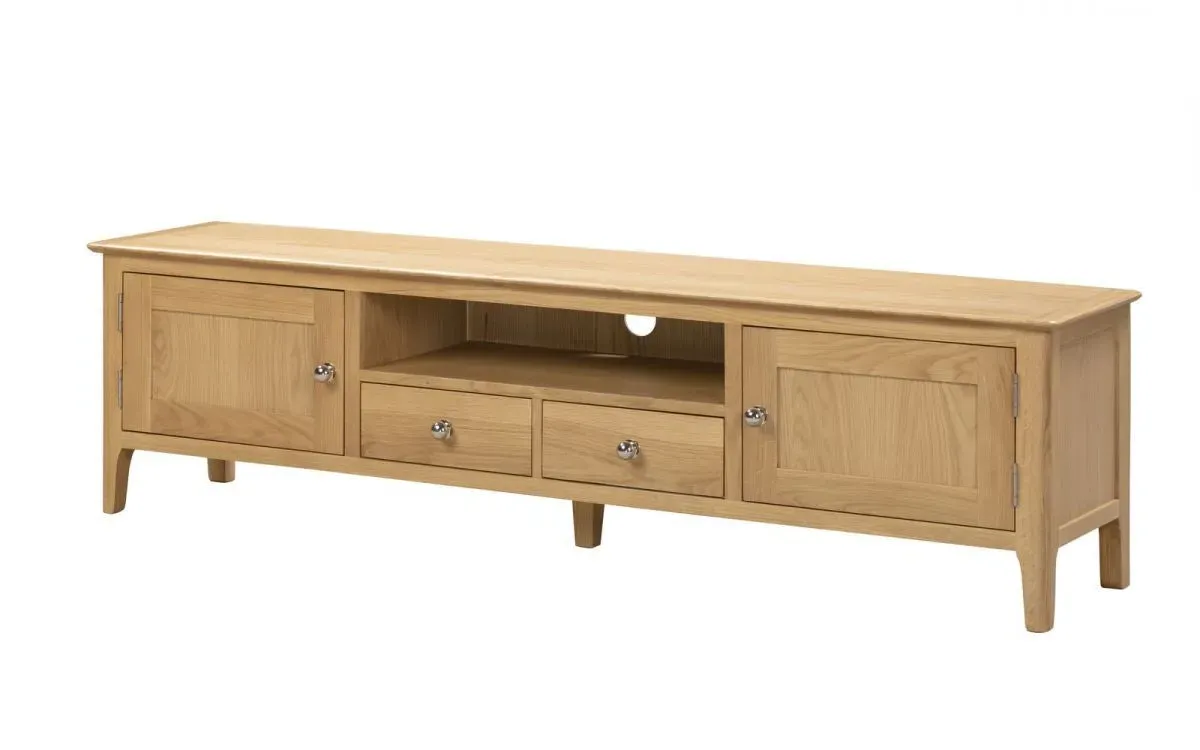 Widescreen TV Unit with Storage - Oak, Solid Wood