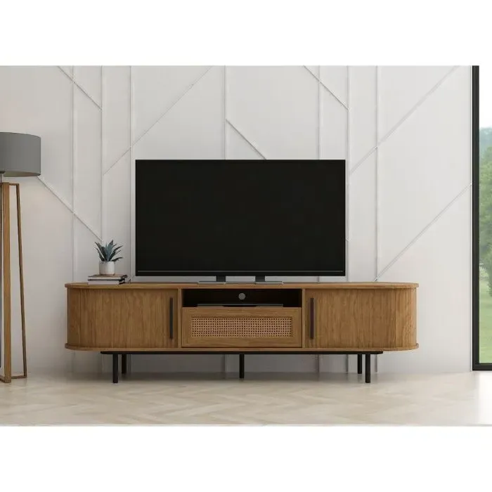 180cm TV Cabinet with Sliding Doors - Oak, MDF