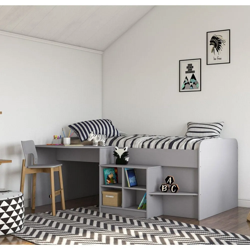 Low Cabin Bed with Desk & Storage - Grey, MDF image