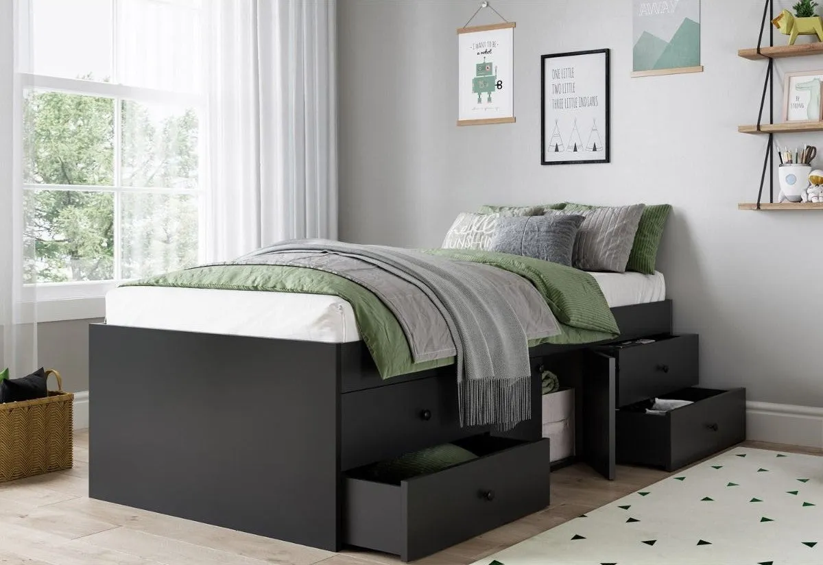 Single Cabin Bed with Storage - Black, MDF image
