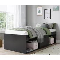 Single Low Cabin Bed with Bookcase - Black, MDF