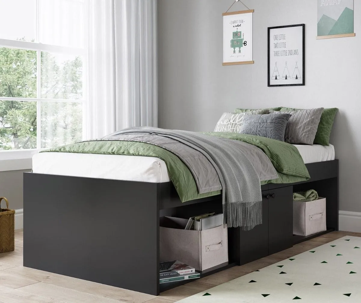 Single Low Cabin Bed with Bookcase - Black, MDF image