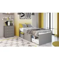Single Low Cabin Bed with Bookcase - Grey, MDF