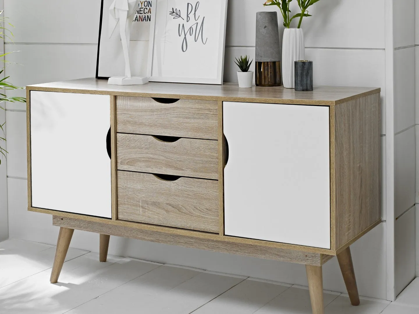 2 Door 3 Drawer Sideboard - White, Oak image