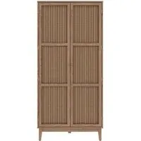 2-Door Wardrobe with Rattan Front - Oak, Wood
