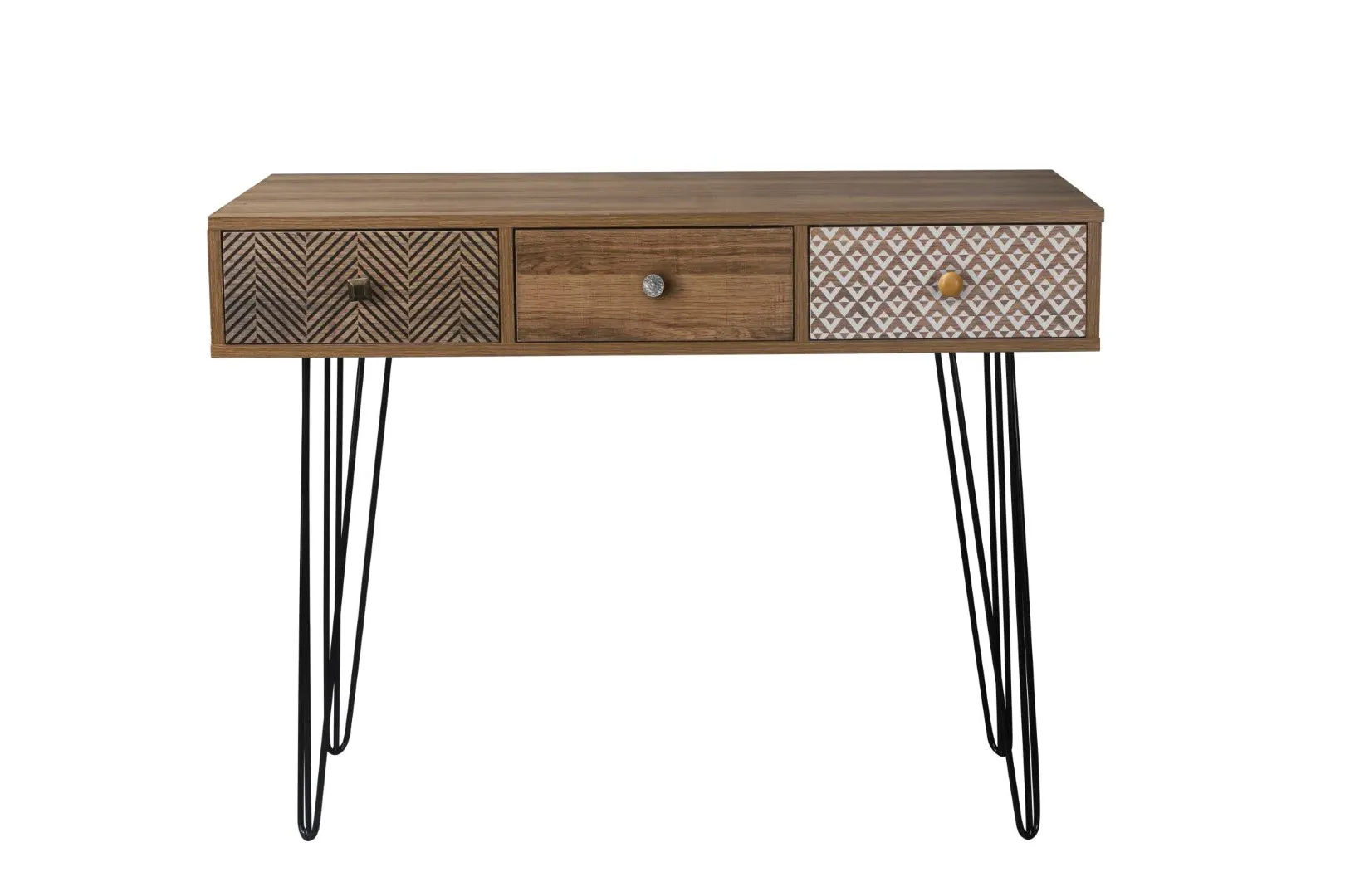 3-Drawer Desk with Black Wire Legs - Print, Wood image