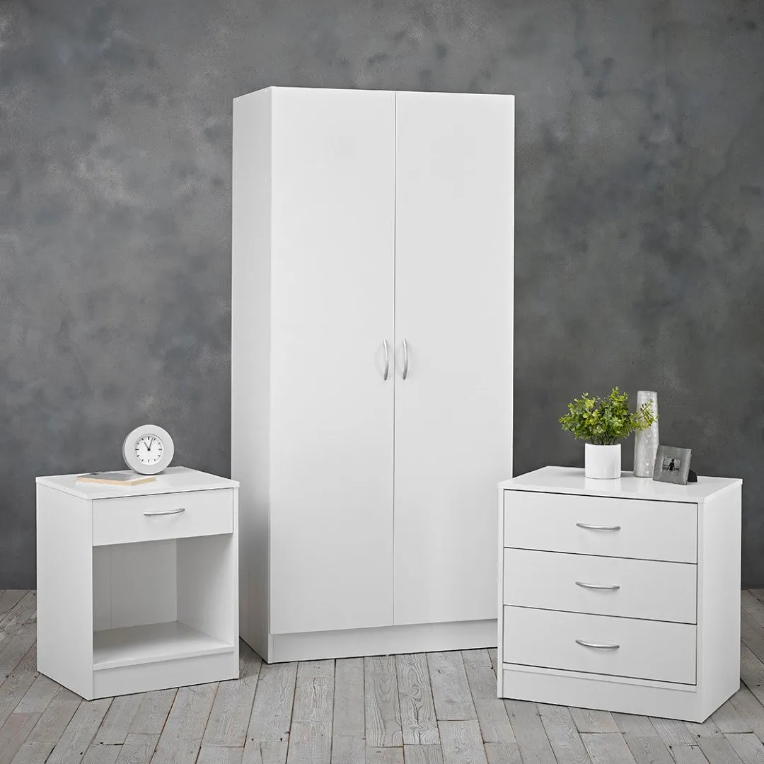 3-Piece Bedroom Set with Storage - White, Wood