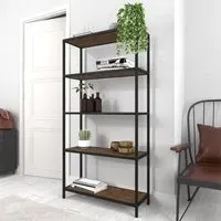 5-Shelf Bookcase with Wood Panels - Black, Metal