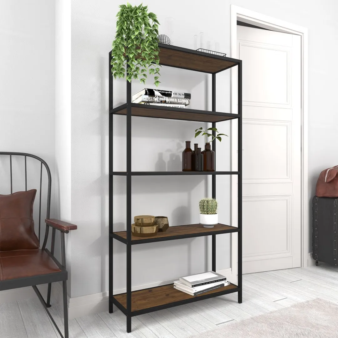 5-Shelf Bookcase with Wood Panels - Black, Metal image