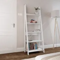 5-Shelf Ladder Bookcase - White, Wood