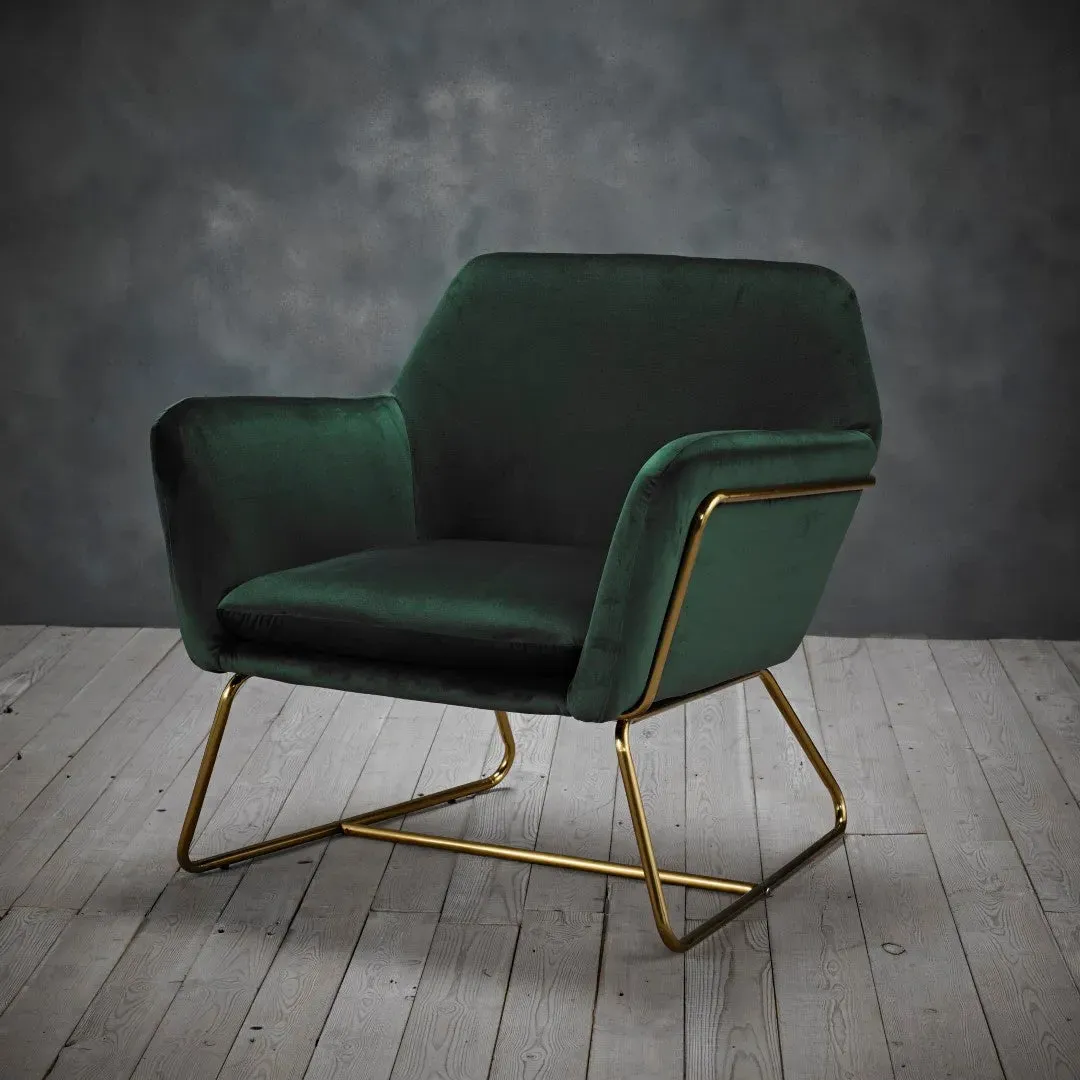 Armchair with Gold Frame - Green, Velvet