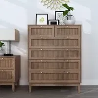 Chest of Drawers with Rattan - Oak, Wood