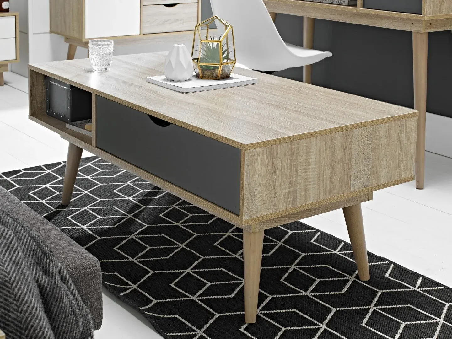 Coffee Table with Drawer - Grey, Oak