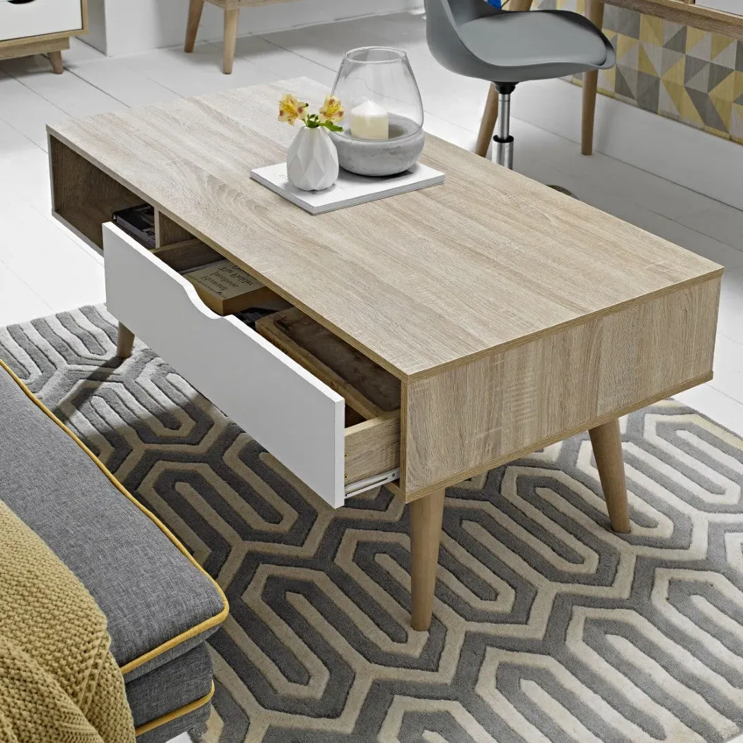 Coffee Table with Drawer - White, Oak