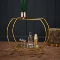Console Unit with Glass Top - Gold, Metal