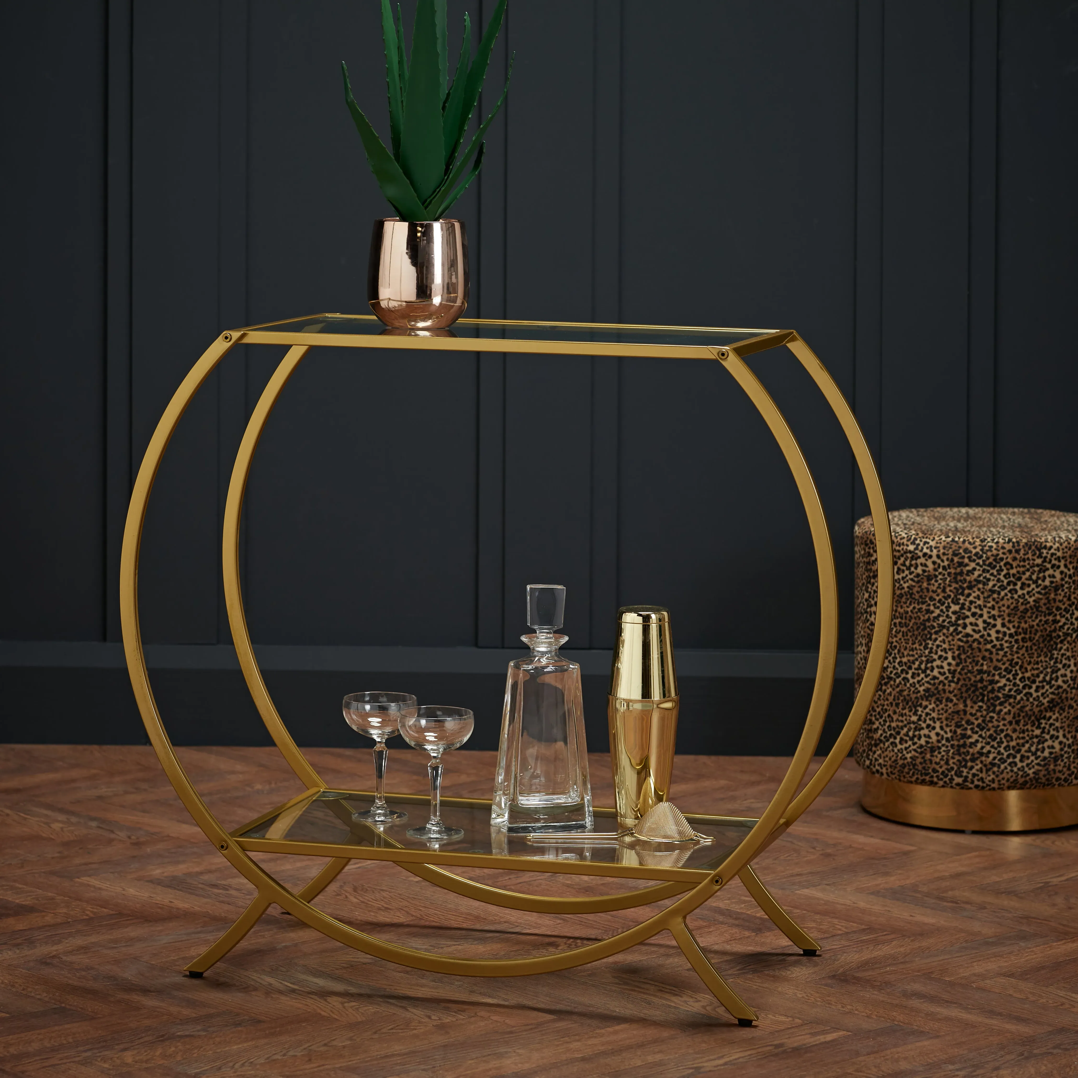 Console Unit with Glass Top - Gold, Metal image