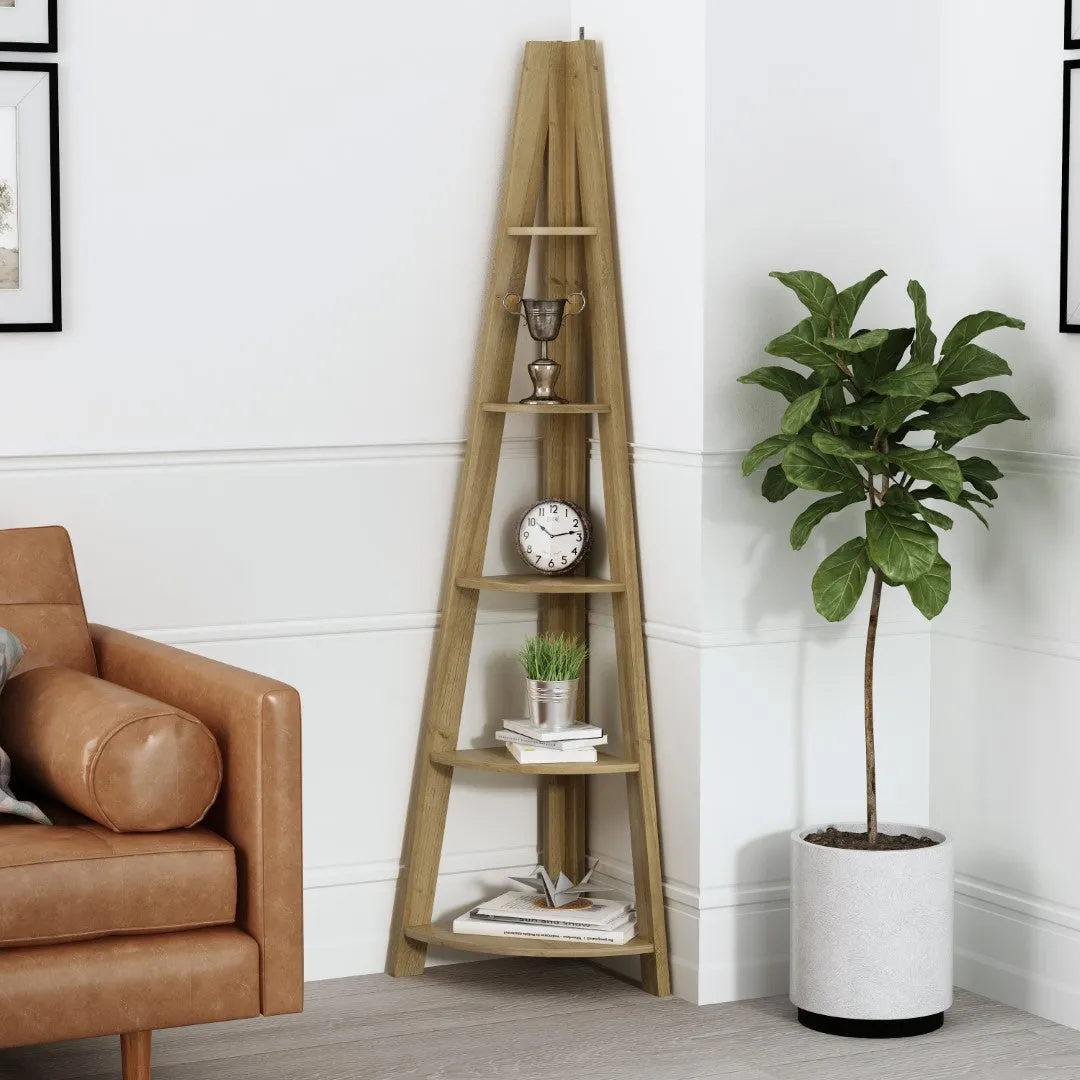 Corner Ladder Shelving with 4 Shelves - Oak image