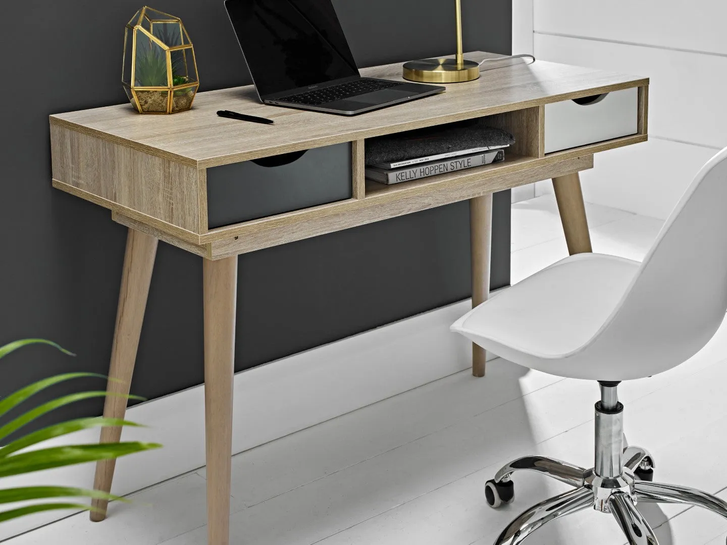 Desk with Drawers - Grey, Oak