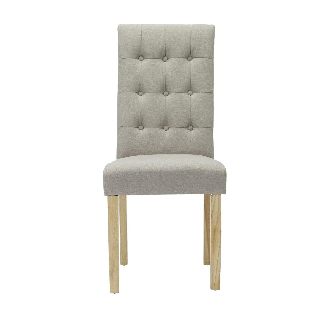 Dining Chair with Button Back - Beige, Linen image