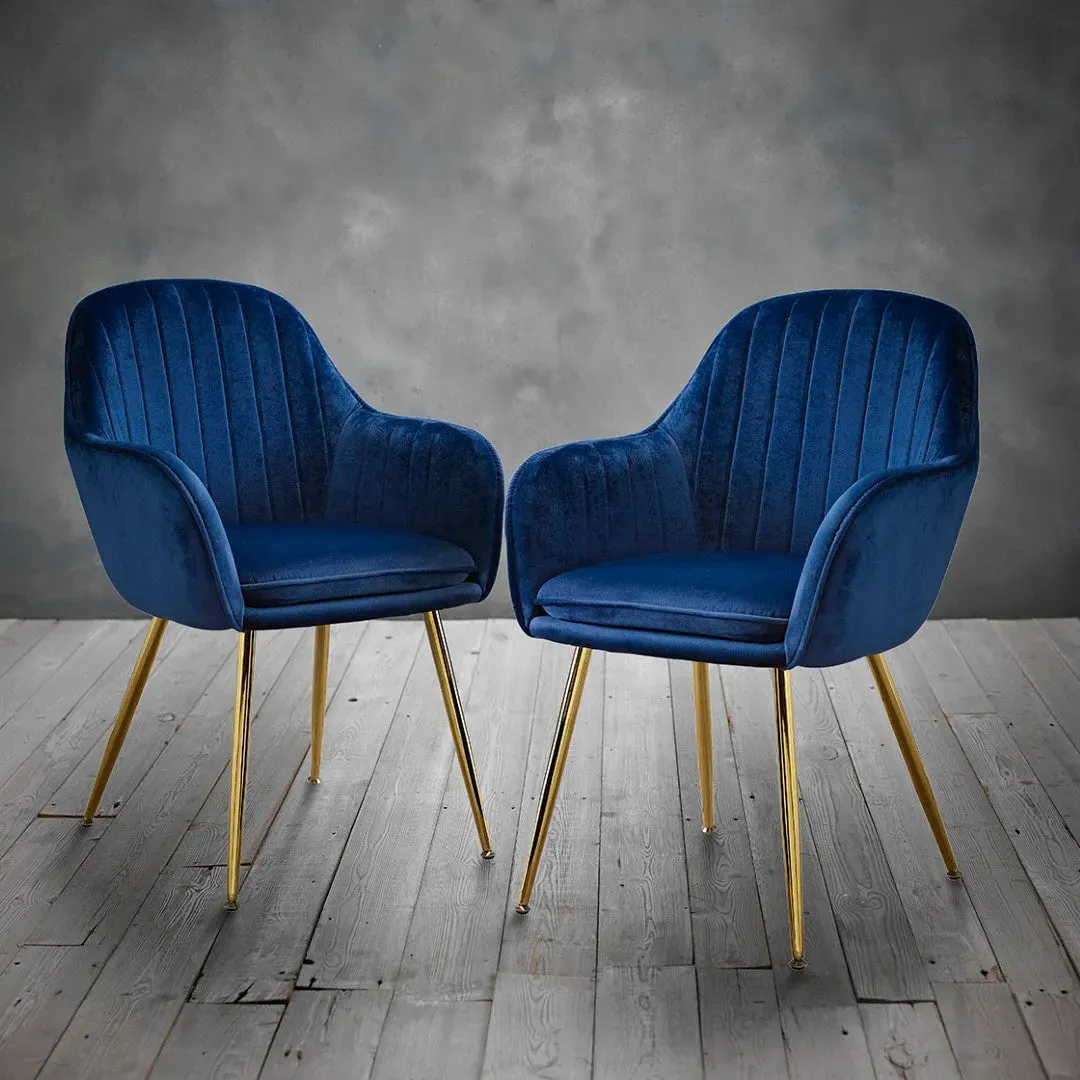 Dining Chair with Gold Legs - Blue, Velvet image