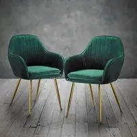 Dining Chair with Gold Legs - Green, Velvet