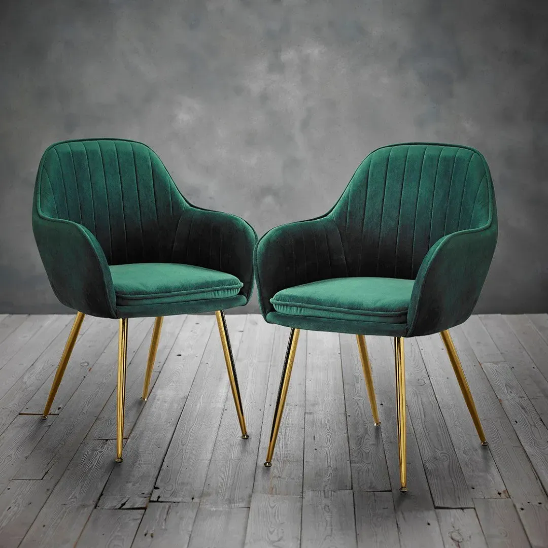 Dining Chair with Gold Legs - Green, Velvet