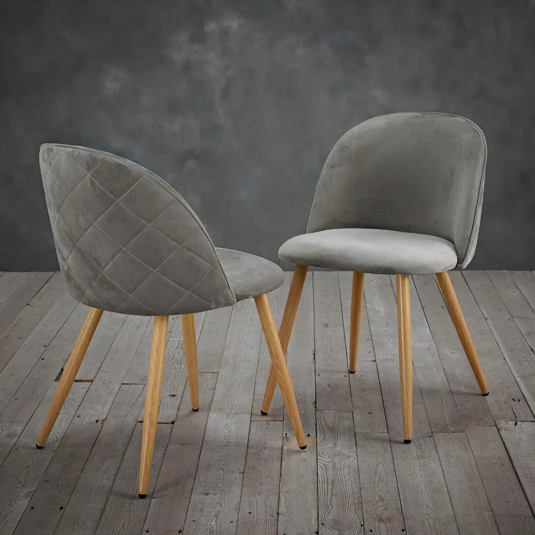 Dining Chair with Metal Legs - Grey, Velvet