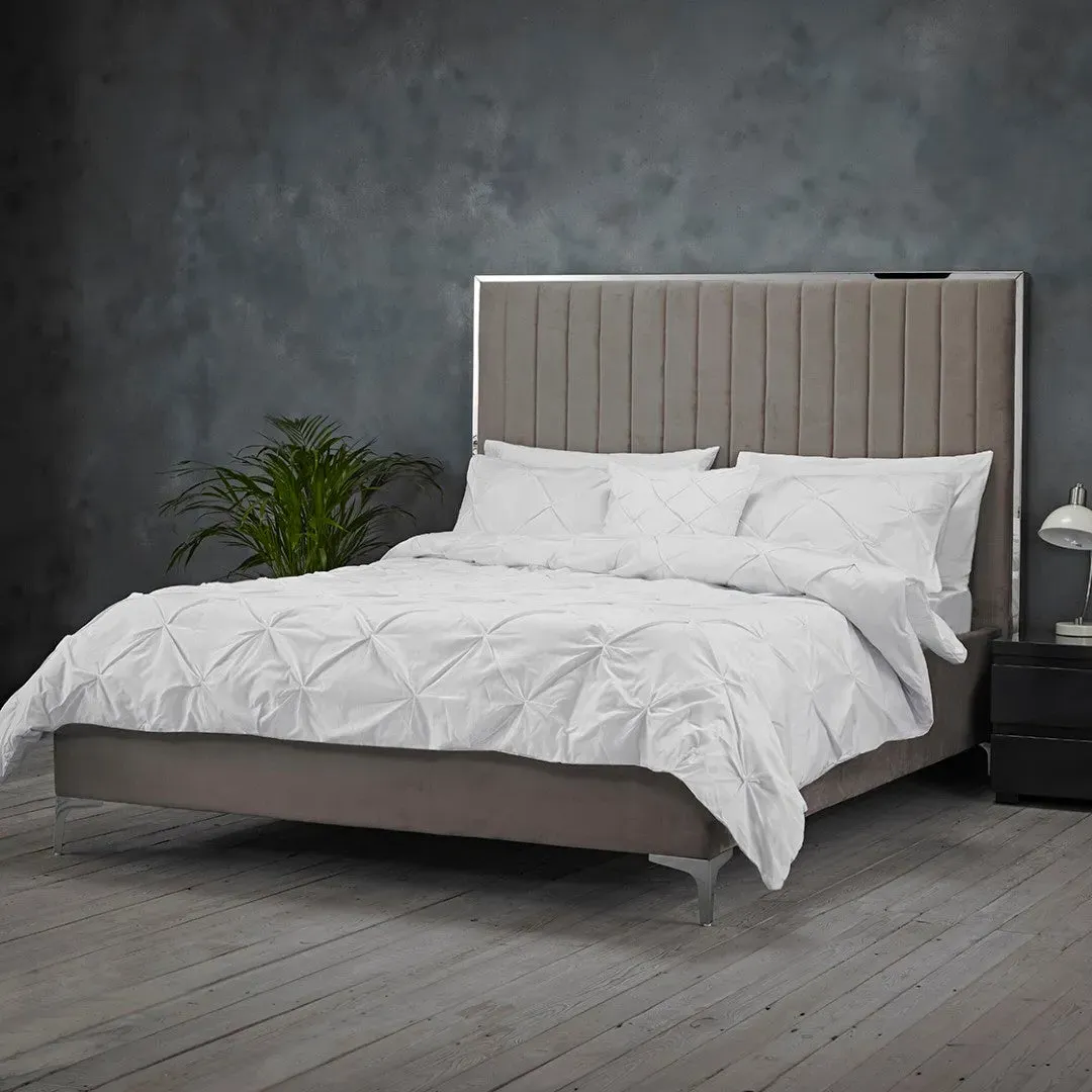 Double Bed Frame with Stitching - Mink, Velvet image