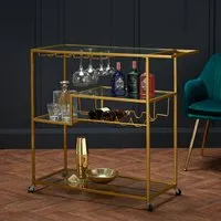 Drinks Trolley with Wheels - Gold, Glass