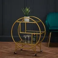 Drinks Trolley with Wheels - Gold, Metal