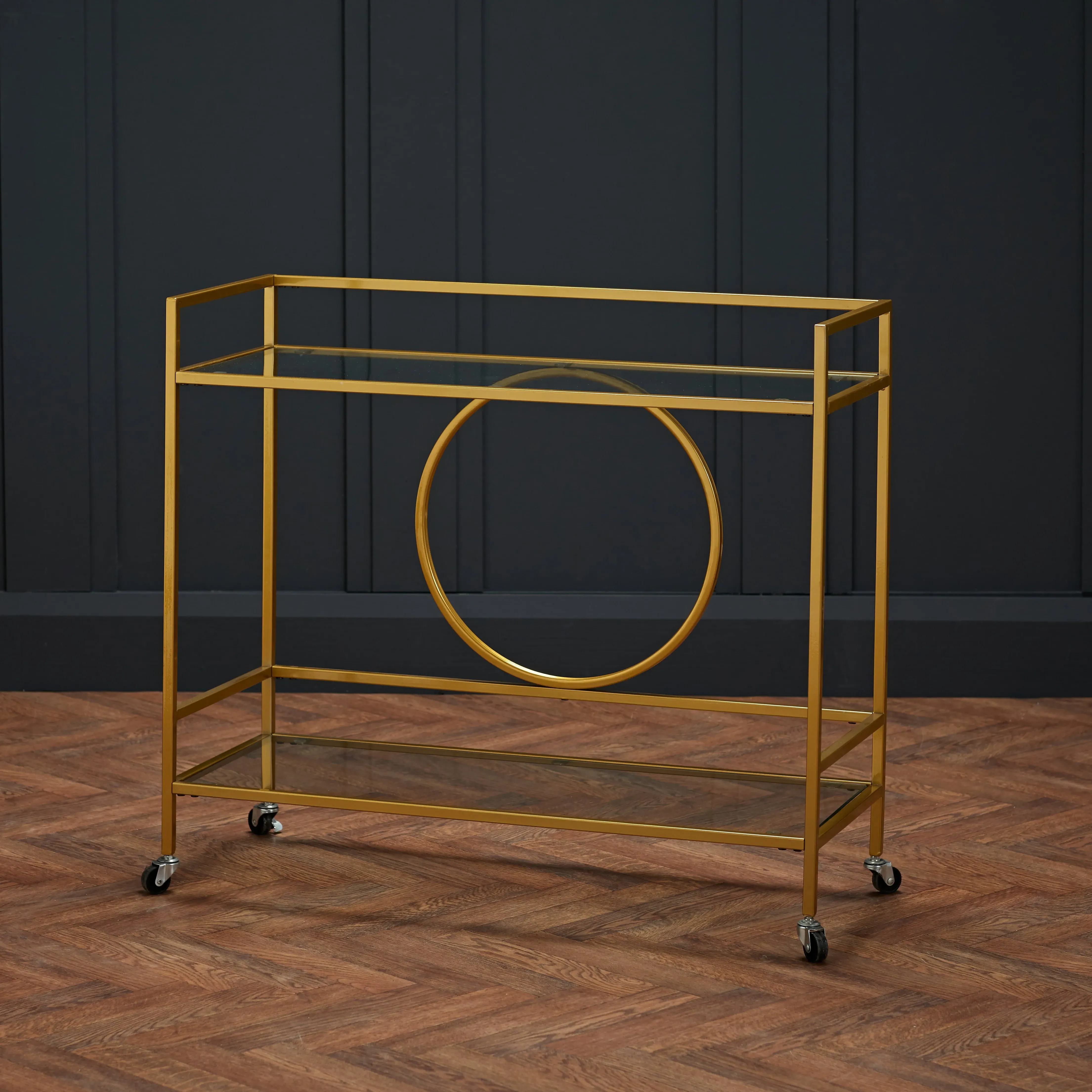 Drinks Trolley with Wheels - Gold, Metal